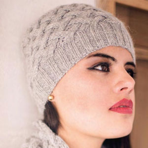 Knit Alpaca Hat With Shadow Cable Pattern in Grey