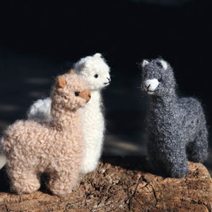 Soft Felted Alpaca Figurine in Dark Grey Natural and Beige Colors