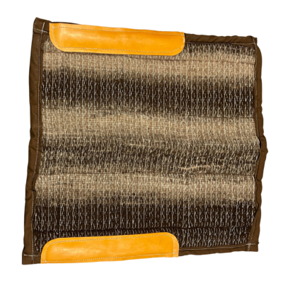 Saddle Pad in Brown Alpaca Fiber With Orange Leather and Brown Trim