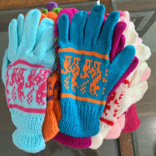 Alpaca Print Knit Gloves - Pastel Colors
