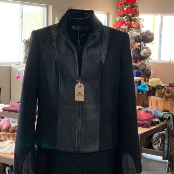 Women's Baby Alpaca and Leather Coat in Black