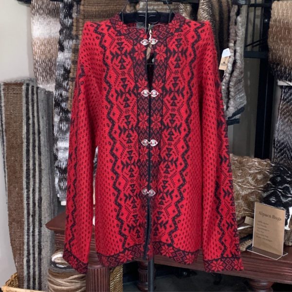 Red and Black Norway Clasp Cardigan Sweater