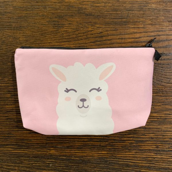 Pink and White Alpaca Makeup Bag
