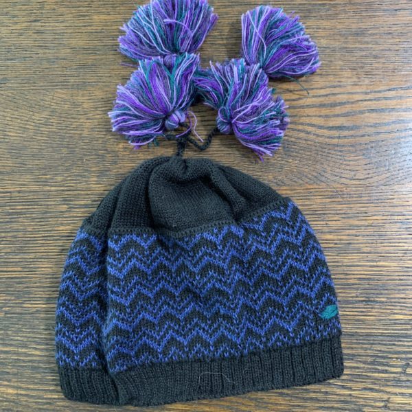 Lined Alpaca Knit Hat With Poms