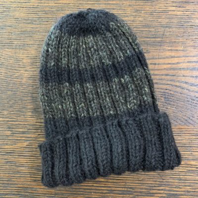 Hand Knit Black Striped Alpaca Hat