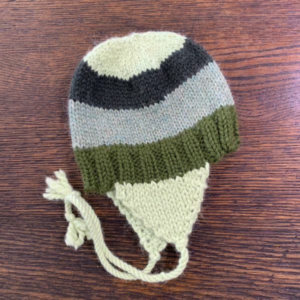 Kid's Striped Alpaca Hat in Green and White