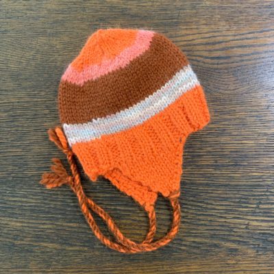 Kid's Striped Alpaca Hat in Orange and White
