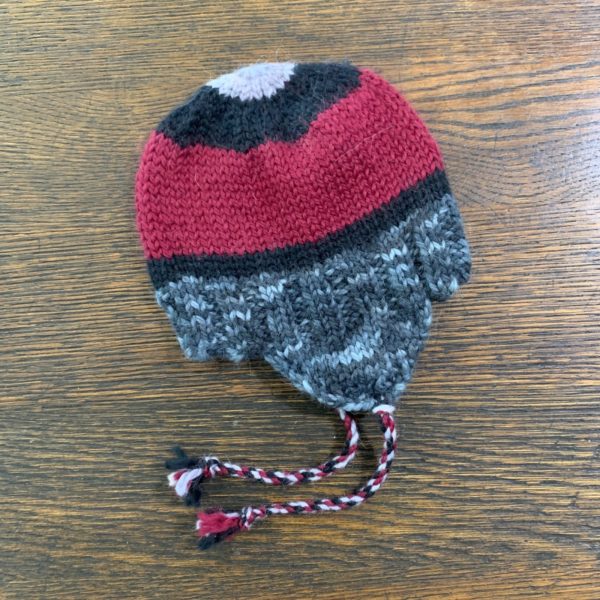 Kid's Striped Alpaca Hat in Red, Black, and Grey