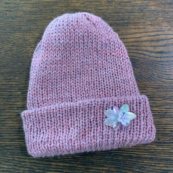 Pink Baby Alpaca Knit Hat w/ Flower Made by Grandma Lil