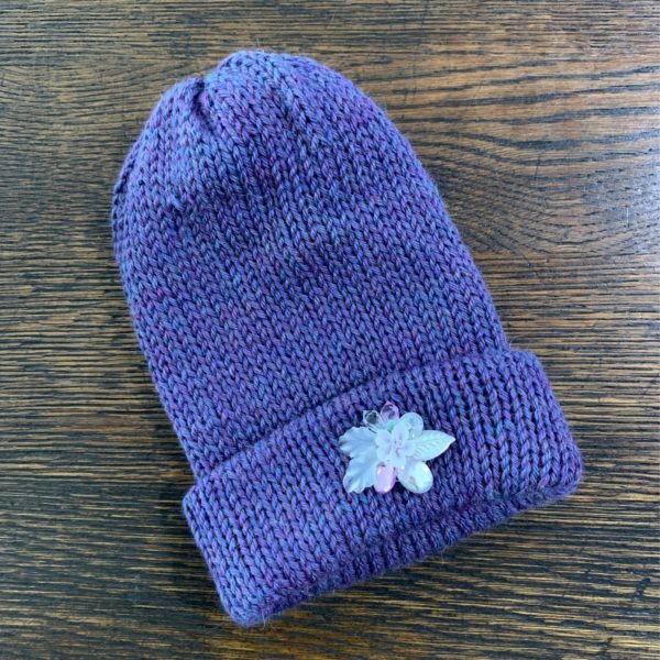 Purple Baby Alpaca Knit Hat w/ Flower Made by Grandma Lil