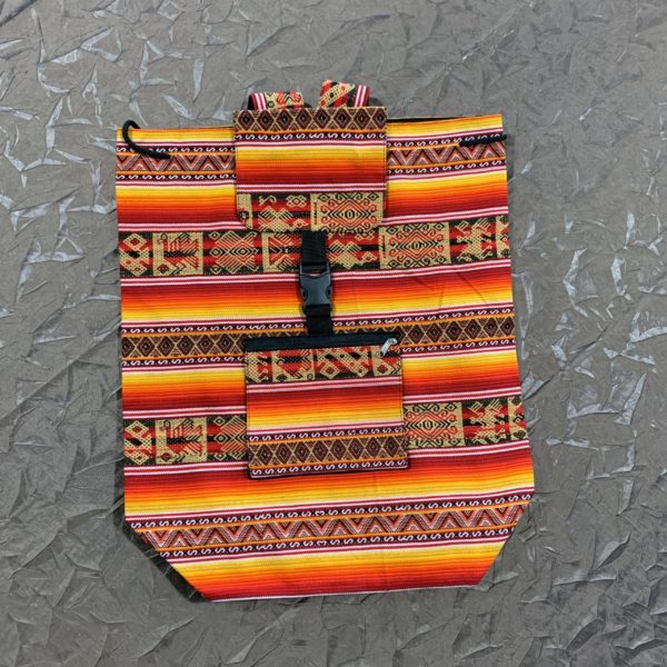Handmade Peruvian Cloth Backpack Orange and Yellow
