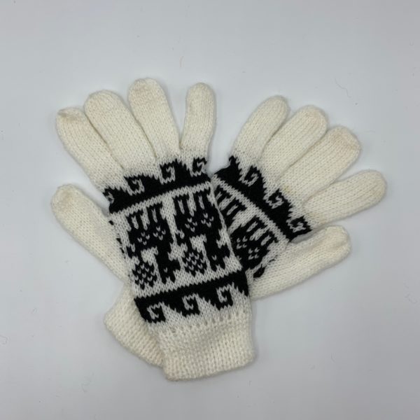 White and Black Peruvian Print Gloves