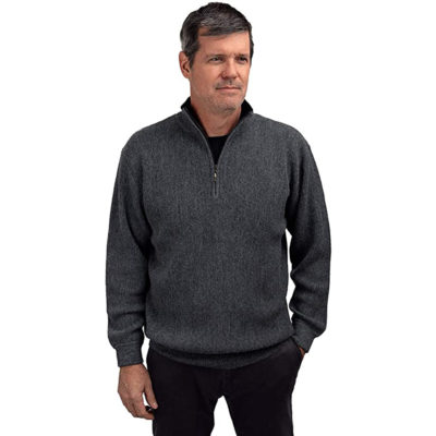 Men's Quarter-Zip Alpaca Sweater in Dark Grey