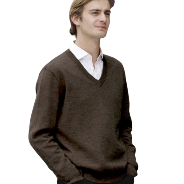 Baby Alpaca V-Neck Pullover Sweater in Espresso