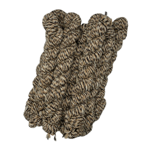 Black, Fawn, & White Barber Pole Worsted Alpaca Yarn