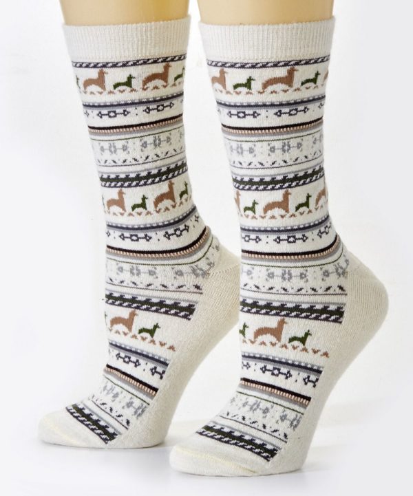 PL Alpaca Print Crew Sock in Ivory