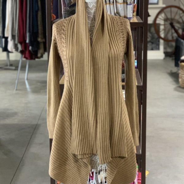 Long Alpaca Sweater in Light Fawn W/ Brown Peruvian Print