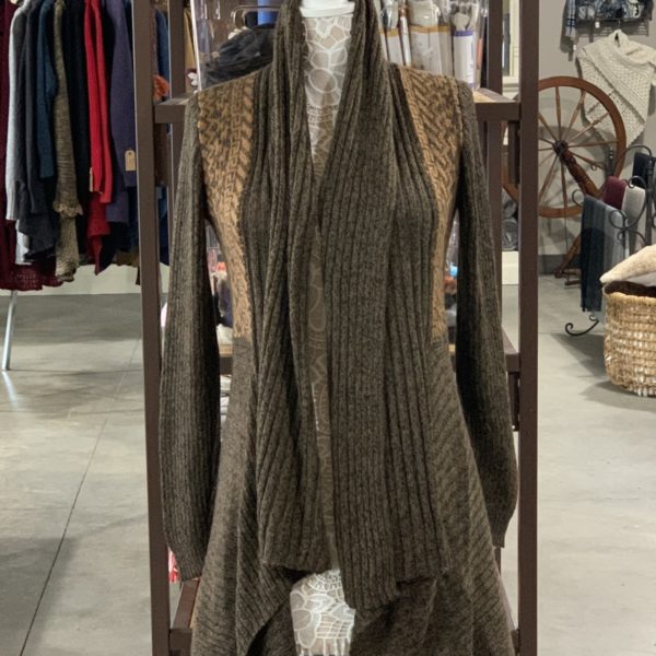 Long Alpaca Sweater in Brown Melange W/ Peruvian Print