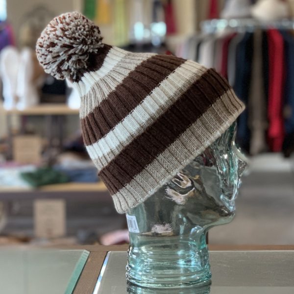 Brown and White Hat With Pom
