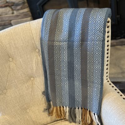 Blue and Brown Striped Alpaca Throw