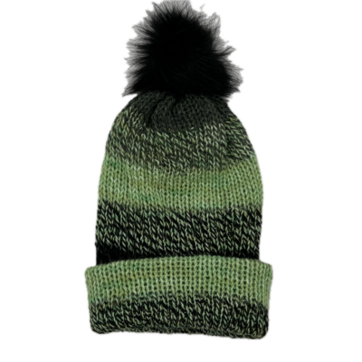 Green and Black Alpaca Knit Hat