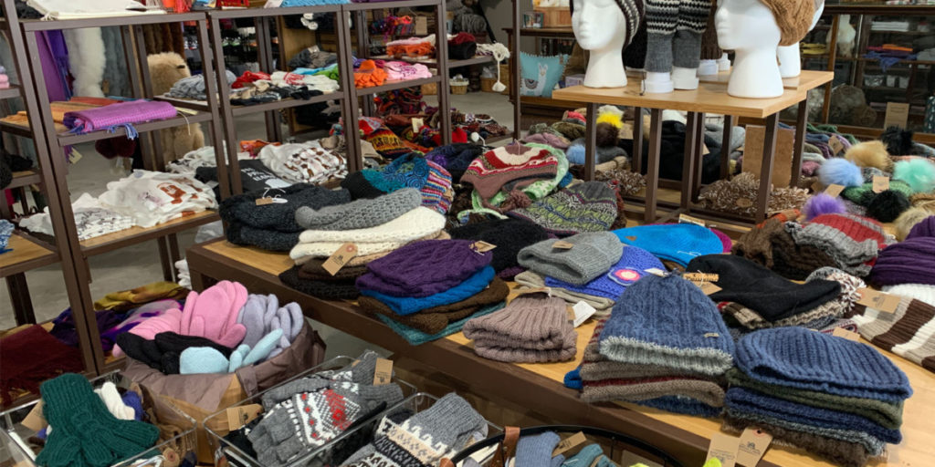 Tabletop of Alpaca Products Like Hats Mittens and Gloves