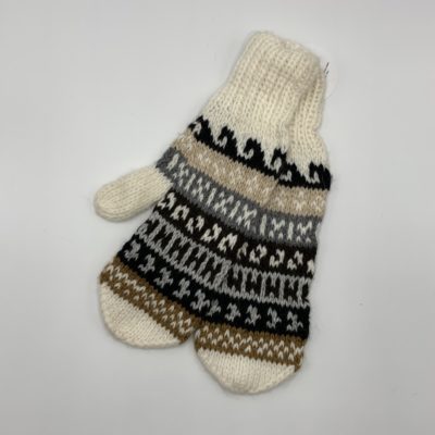 White Alpaca Mittens With Color Accents