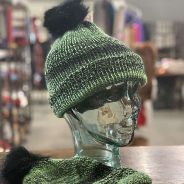Grandma Lil's Knit Hat w/ Pom in Green and Black