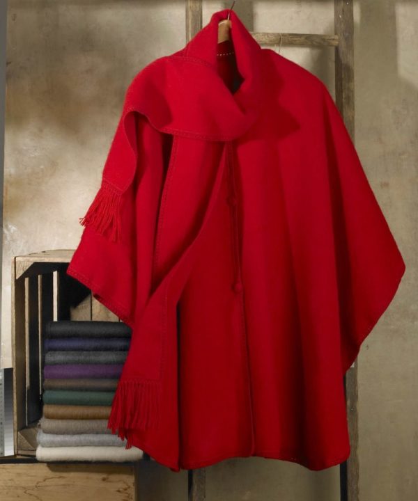 Red Lined Woven Alpaca Cape