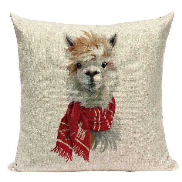 Alpaca in Christmas Scarf Pillow