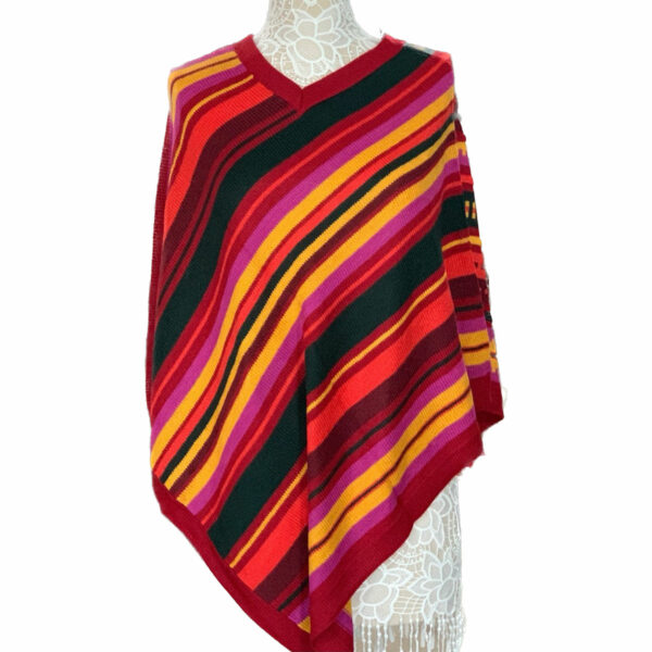 red-alpaca-poncho-with-stripes-and-v-neck-collar