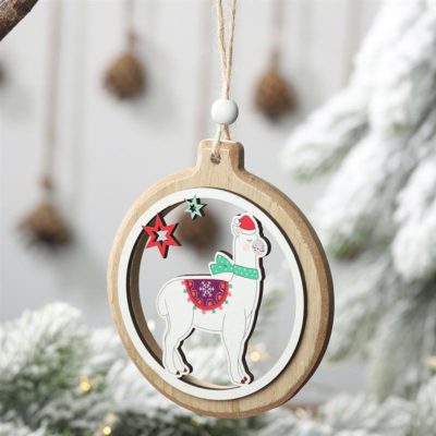Wooden Alpaca Christmas Ornaments - Set of 2