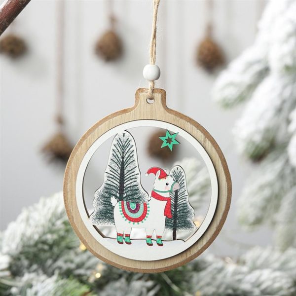 Wooden Alpaca w/ Christmas Tree Ornaments