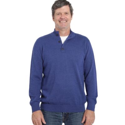 Men's 3 Button Pullover Alpaca Sweater in Blue