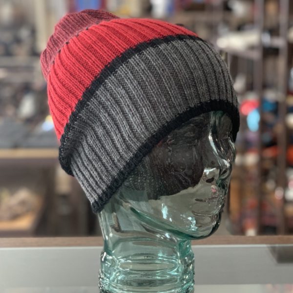 Tricolor Alpaca Blend Hat in Red and Light Grey