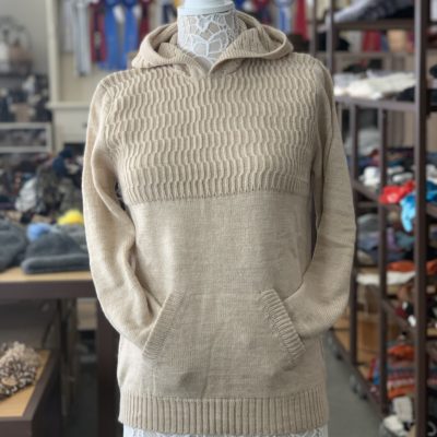 Ladies Hooded Sweater in Light Fawn