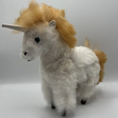 Fawn and White Plush Unicorn Made From 100% Alpaca Fiber