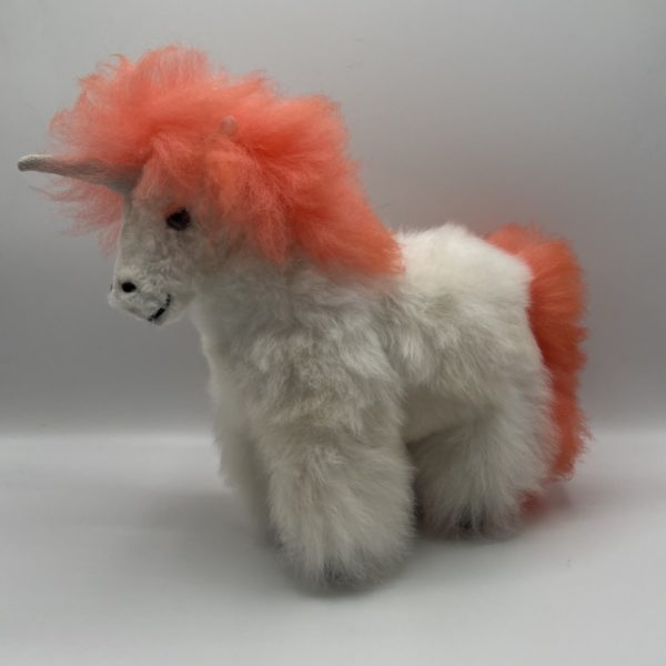 Orange and White Plush Unicorn Made From 100% Alpaca Fiber