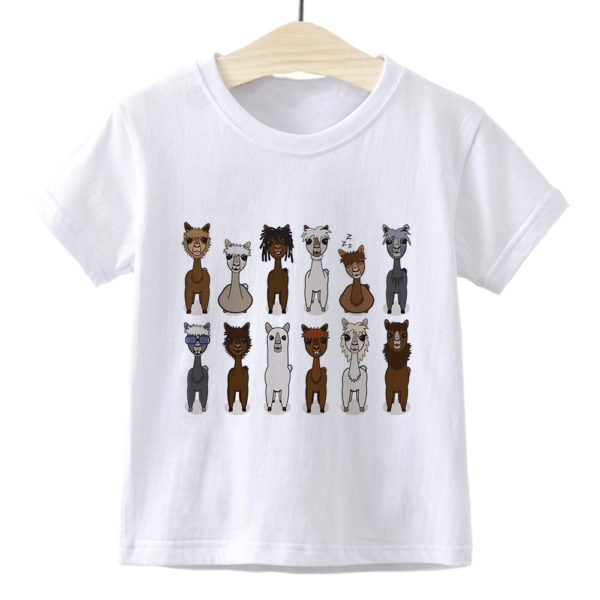 Kid's Alpaca T-Shirt With 12 Colored Alpacas