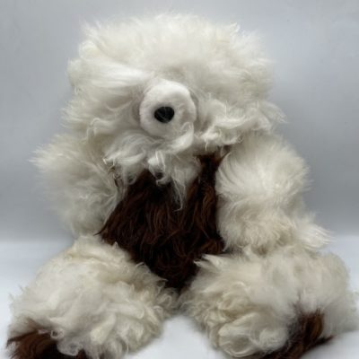 18" White and Brown Teddy Bear Made from Baby Alpaca Fur