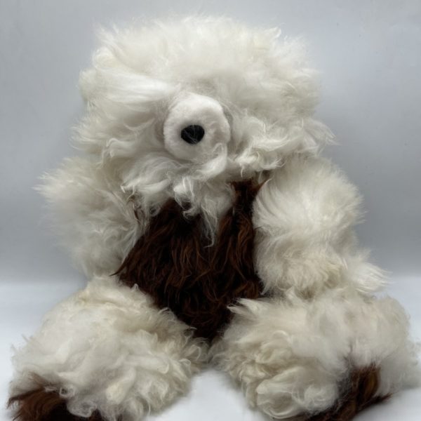 18" White and Brown Teddy Bear Made from Baby Alpaca Fur
