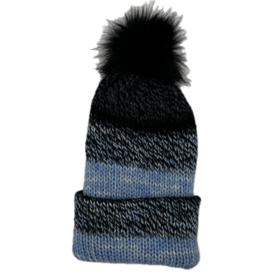 Blue and Black Alpaca Knit Hat