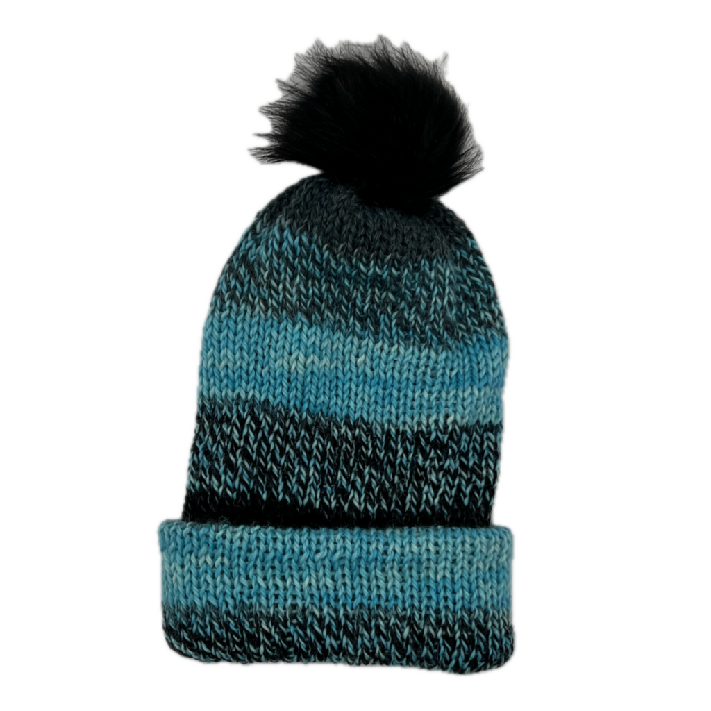 Waffle knit variegated blues handmade beanie high quality