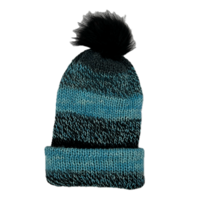 Light Blue and Black Alpaca Knit Hat