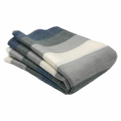 Striped Baby Alpaca Blend Blanket in Blue, Grey, & White