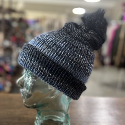Grandma Lil's Knit Hat w/ Pom in Blue and Black