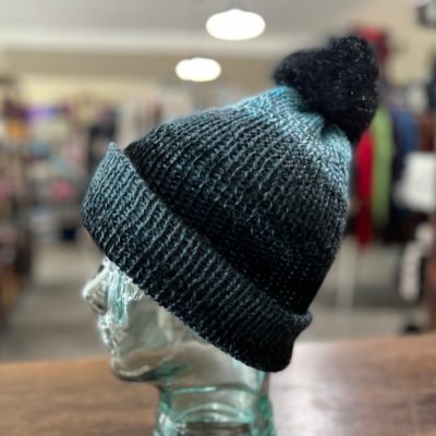 Grandma Lil's Knit Hat w/ Pom in Light Blue and Black