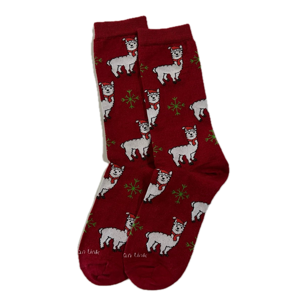 Alpaca Christmas Crew Socks in Red and White