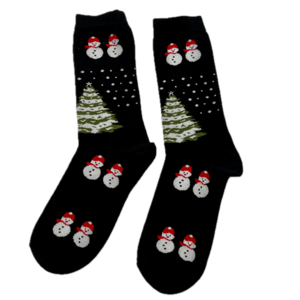 Alpaca Socks With Christmas Trees and Snowman