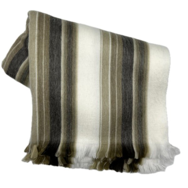 Brushed Alpaca Blend Wrap in White and Tan Stripes